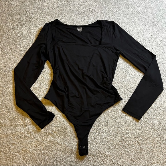 Long Sleeve Bodysuit Square Neck Double Lined Ruched Snap Closure Top size XL - Picture 3 of 10